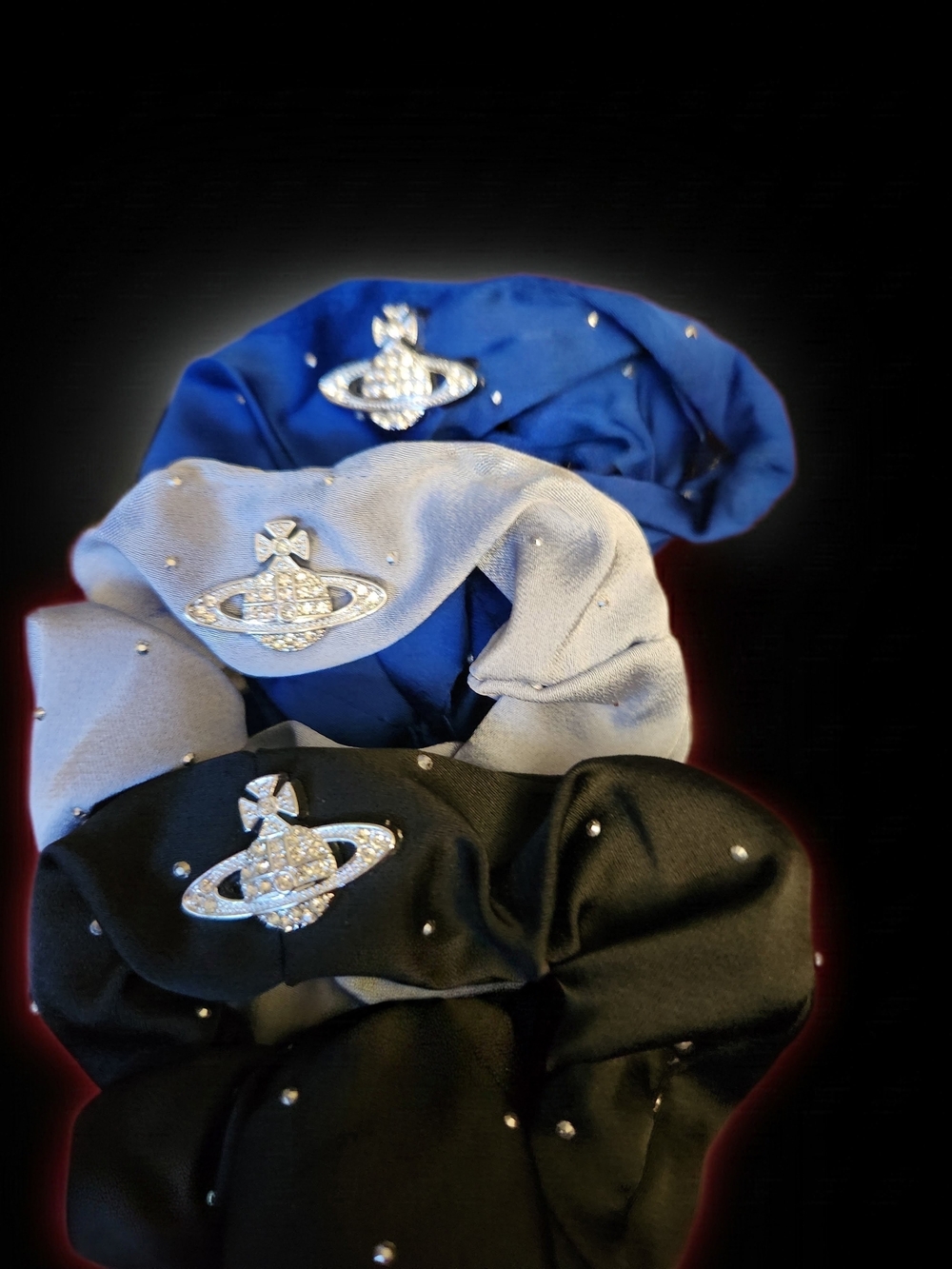 Vivienne Westwood Orb Embellished Scrunchie Trio - Blue, Light Blue, and Black